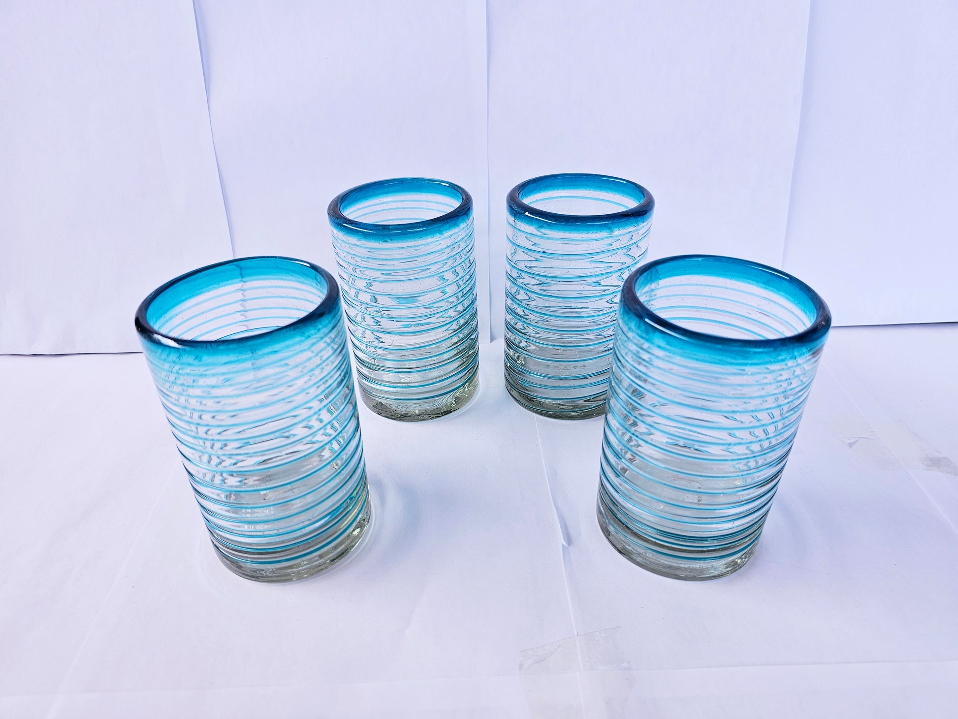 VASOS VIDRIO SOPLADO PARA AGUA| PAQUETE DE 6 PIEZAS|ESPIRAL AQUAMARNA +(INCLUYE REGALO)