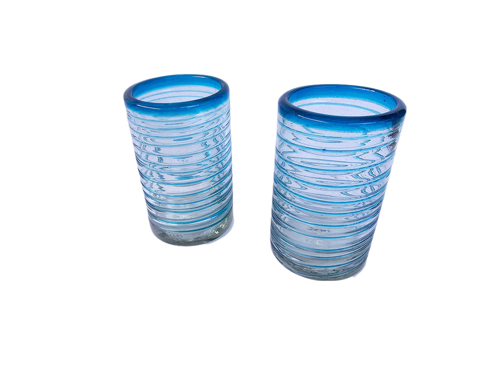 VASOS VIDRIO SOPLADO PARA AGUA| PAQUETE DE 6 PIEZAS|ESPIRAL AQUAMARNA +(INCLUYE REGALO)