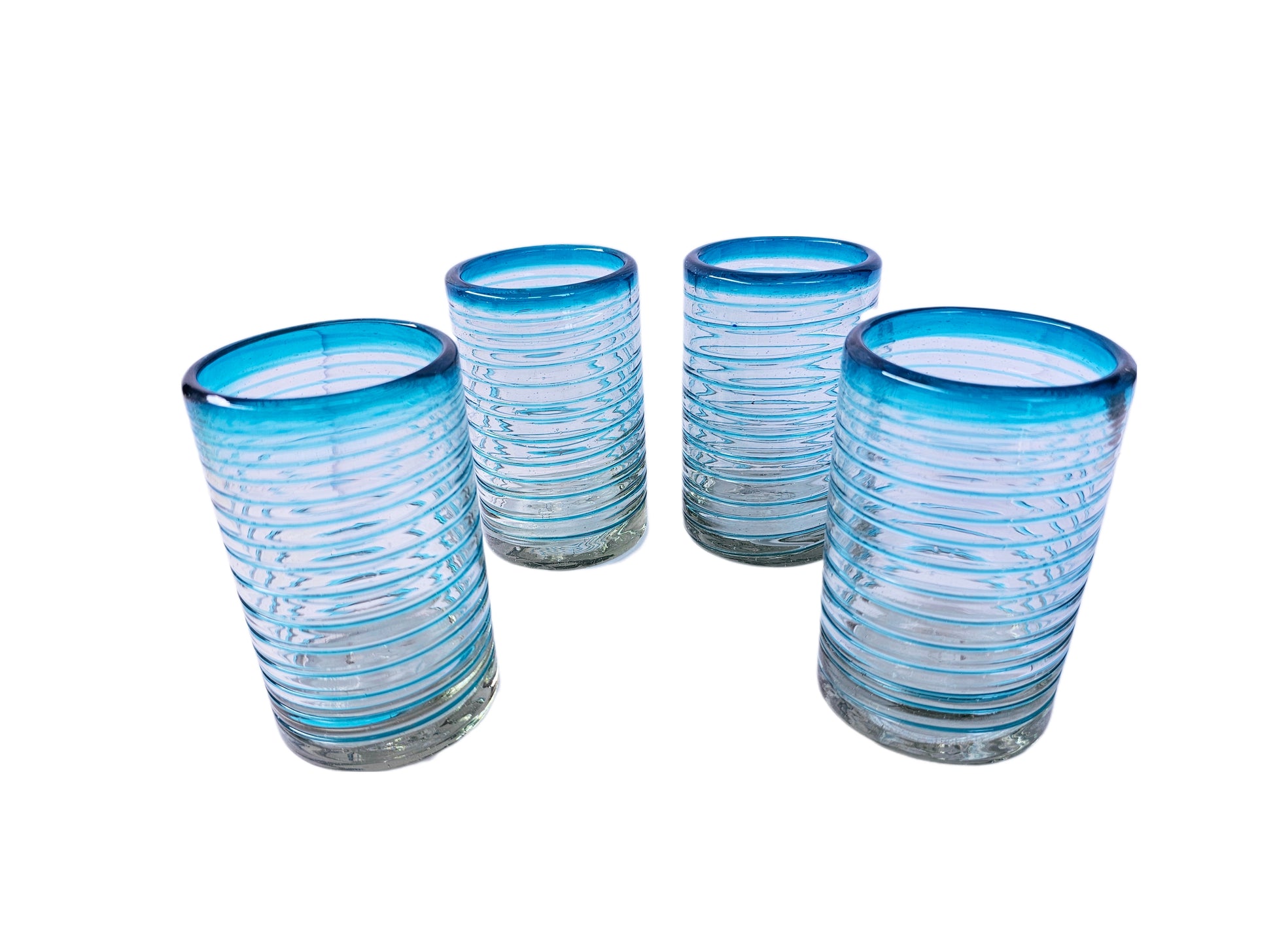 VASOS VIDRIO SOPLADO PARA AGUA| PAQUETE DE 6 PIEZAS|ESPIRAL AQUAMARNA +(INCLUYE REGALO)