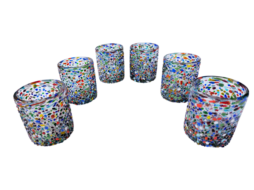 VASOS VIDRIO SOPLADO| SET 6 PIEZAS| ARTESANALES|GRANIZADO (INCLUYE REGALO)