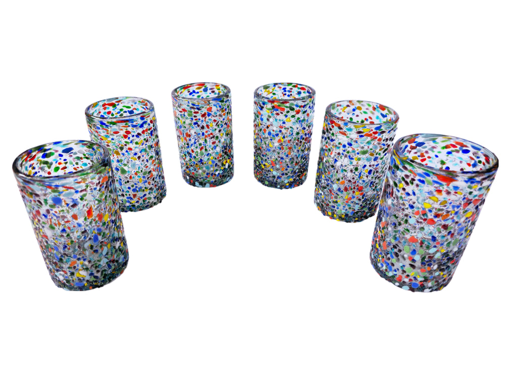 VASOS VIDRIO SOPLADO| SET 6 PIEZAS| ARTESANALES|GRANIZADO (INCLUYE REGALO)