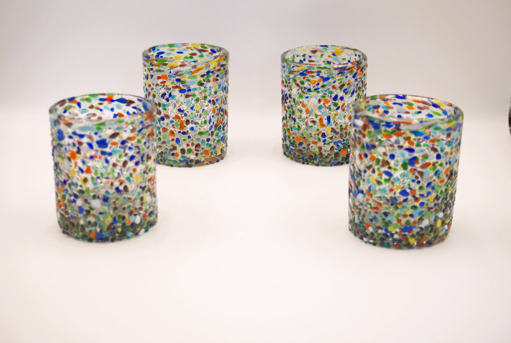 VASOS VIDRIO SOPLADO| SET 6 PIEZAS| ARTESANALES|GRANIZADO (INCLUYE REGALO)