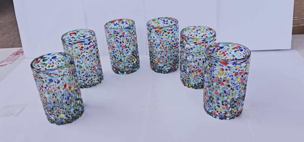 VASOS VIDRIO SOPLADO| SET 6 PIEZAS| ARTESANALES|GRANIZADO (INCLUYE REGALO)