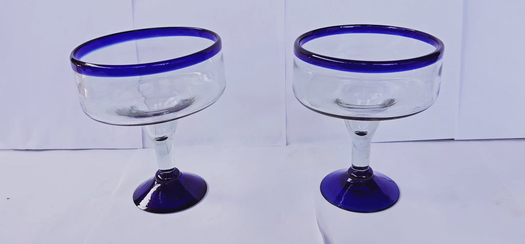 COPAS DE VIDRIO SOPLADO MARGARITA|PAQUETE DE 4 PIEZAS|POSTA COBALTO
