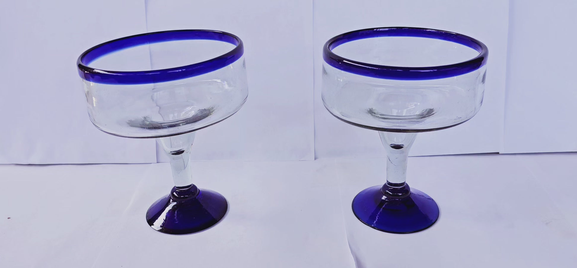COPAS DE VIDRIO SOPLADO MARGARITA|PAQUETE DE 4 PIEZAS|POSTA COBALTO