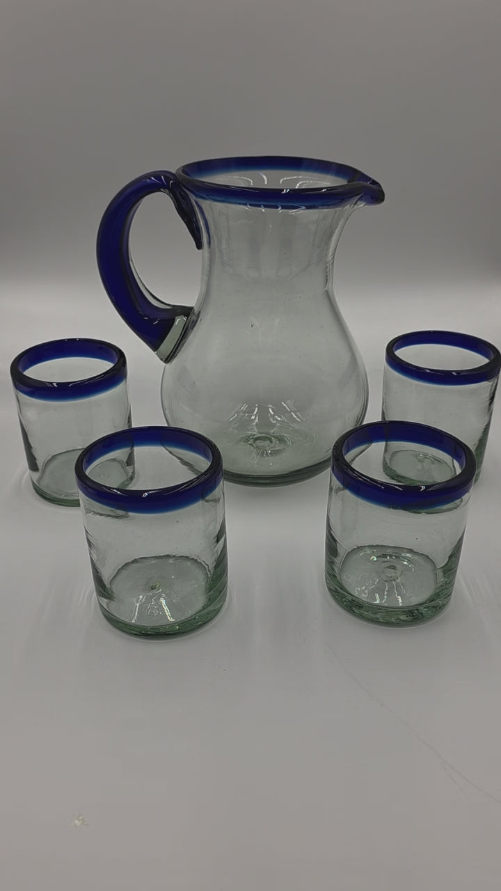 Set de jarra con 6 vasos posta cobalto