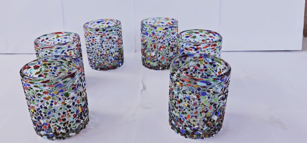 VASOS VIDRIO SOPLADO| SET 6 PIEZAS| ARTESANALES|GRANIZADO (INCLUYE REGALO)