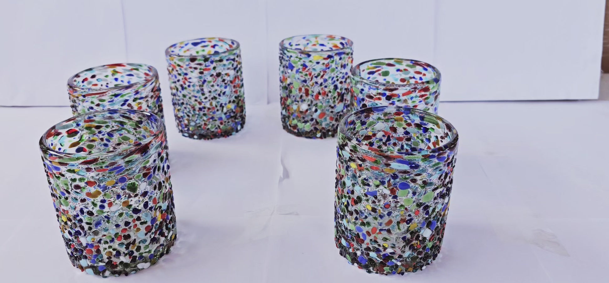 VASOS VIDRIO SOPLADO| SET 6 PIEZAS| ARTESANALES|GRANIZADO (INCLUYE REGALO)