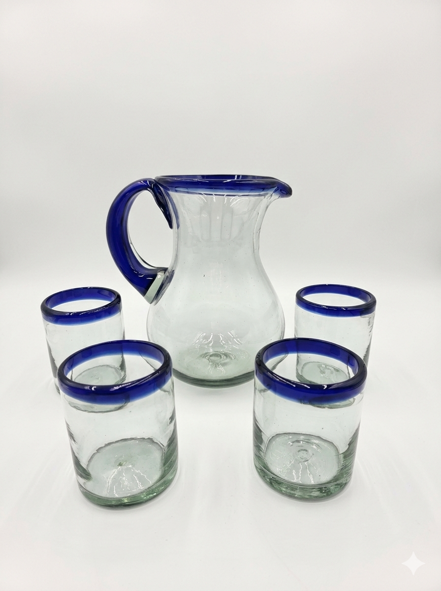 Set de jarra con 6 vasos posta cobalto