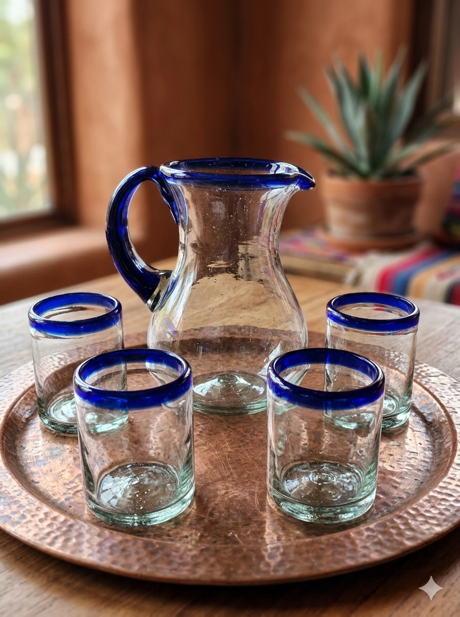 Set de jarra con 6 vasos posta cobalto