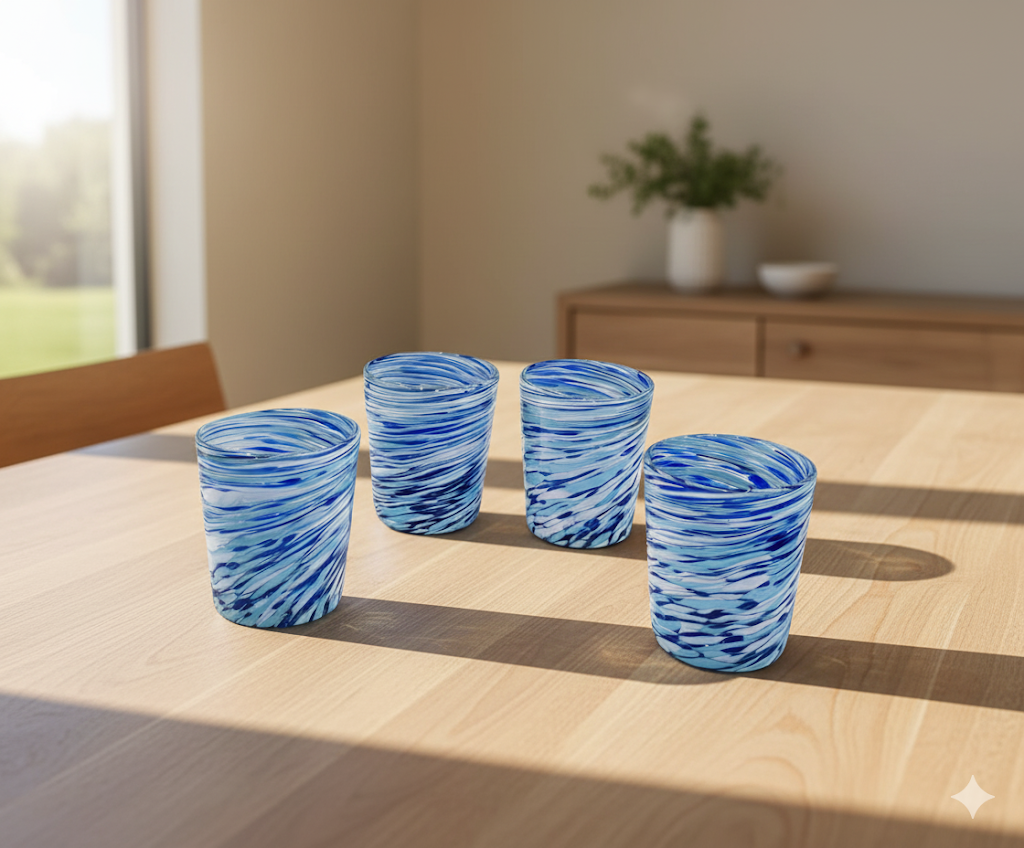 SET DE 6 VASOS MODELO PINTAS BLUE TONEADAS + (INCLUYE REAGALO)