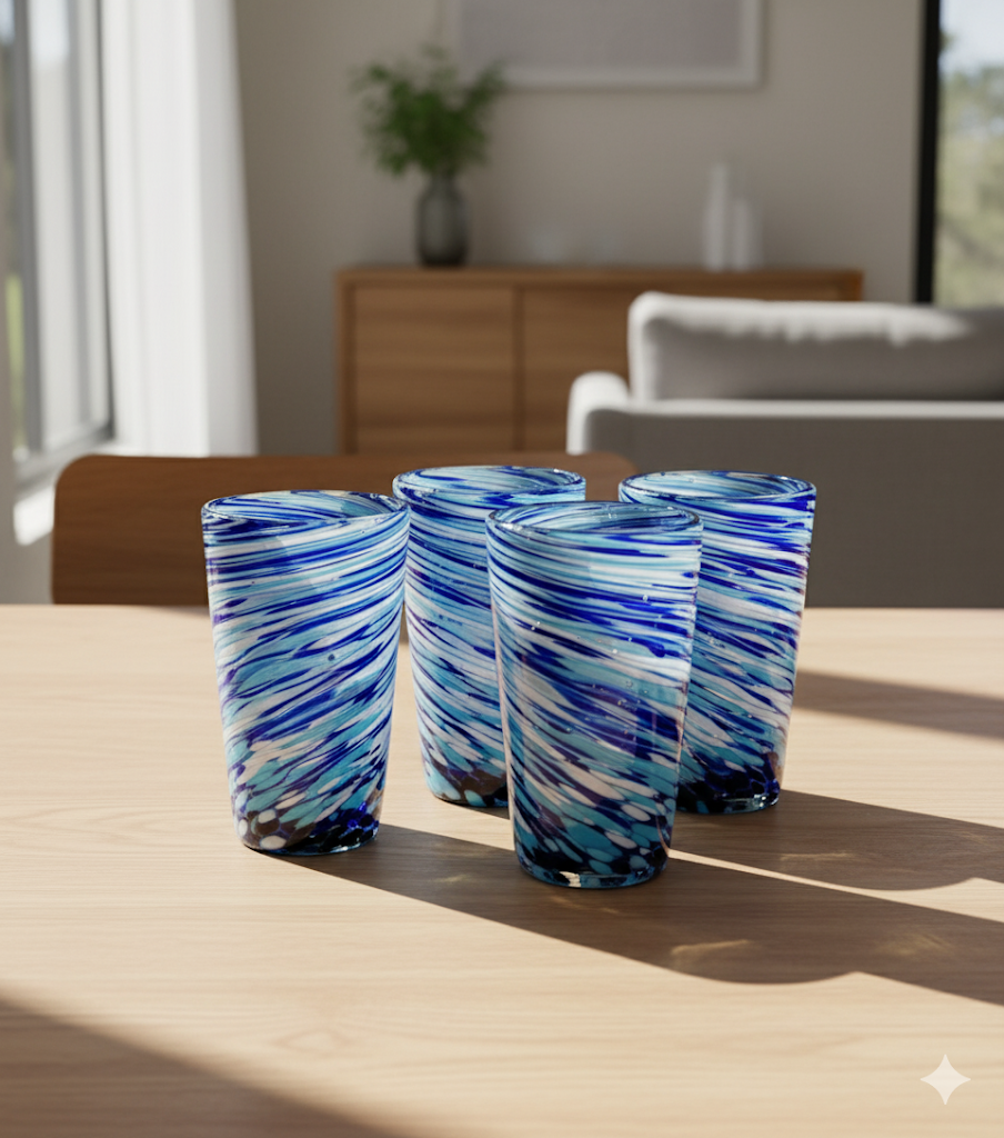 SET DE 6 VASOS MOCELO PINTAS BLUE TORCIDAS +(INCLUYE REGALO)