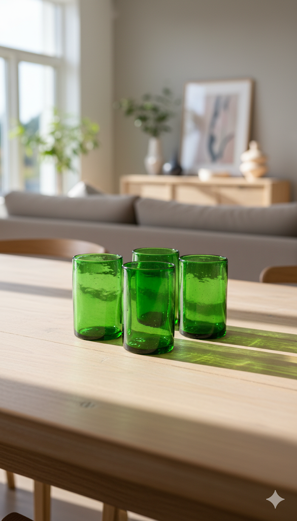 SET DE 6 VASOS MODELO SOLIDO VERDE JADE + (INCLUYE REGALO)