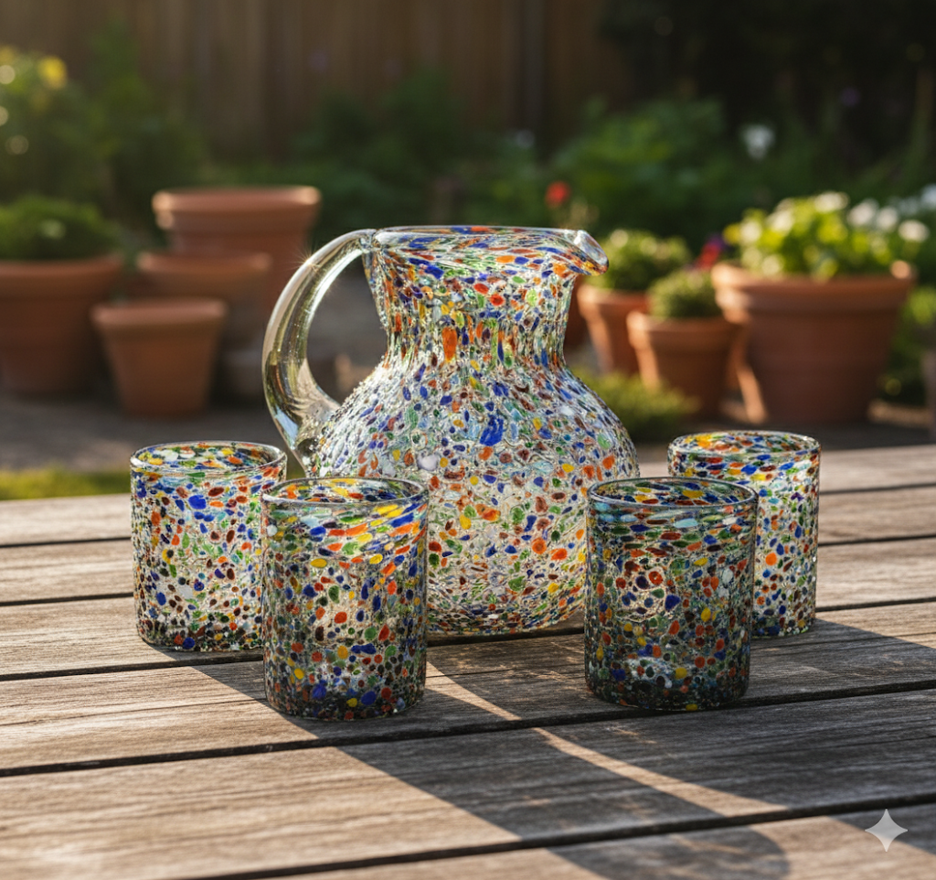 SET DE JARRA Y VASOS MODELO GRANIZADO CARMEN (1JARRA, 6 PZ DE VASO)