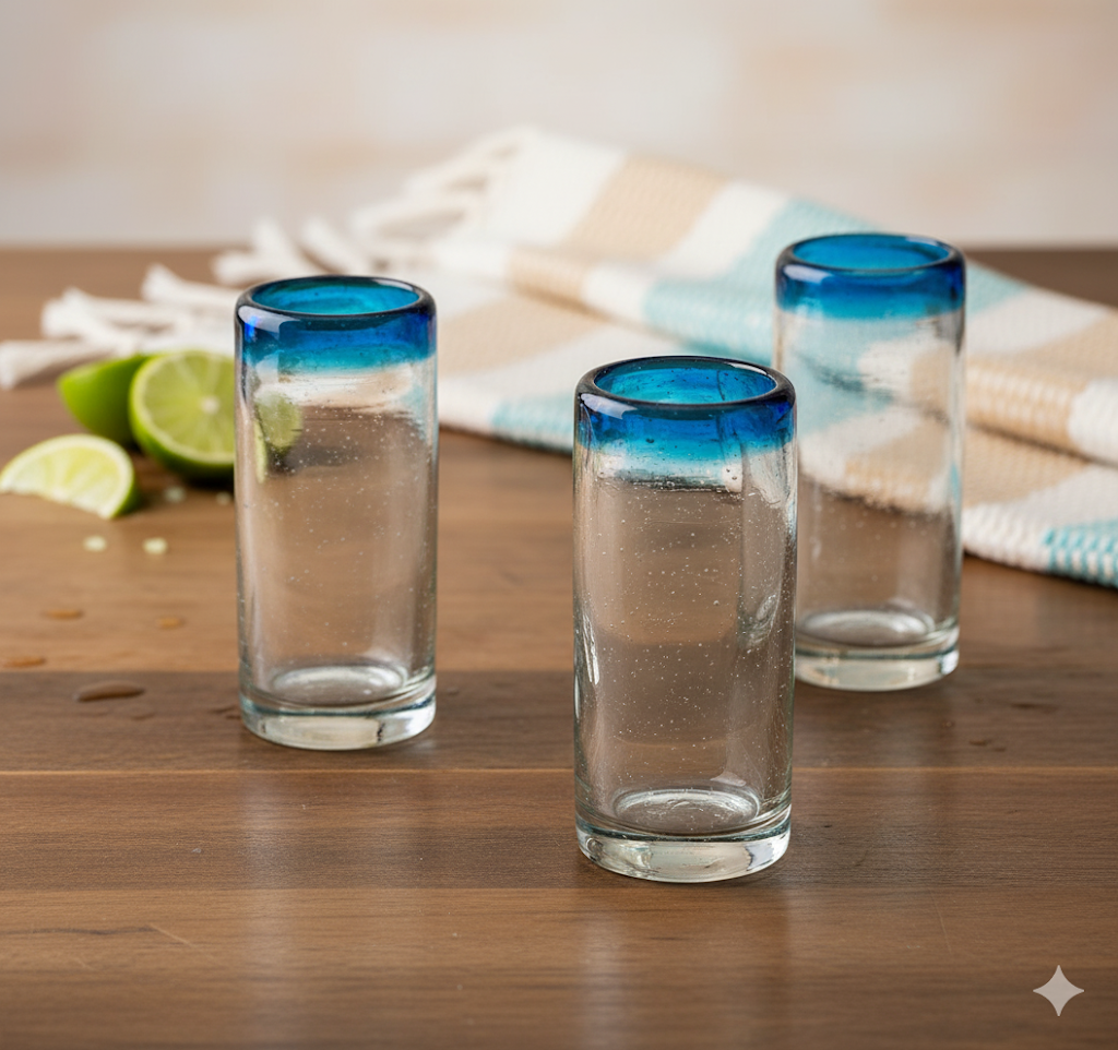 TEQUILERO PARA SHOT SET DE 6 PZ MODELO POSTA AQUAMARINA