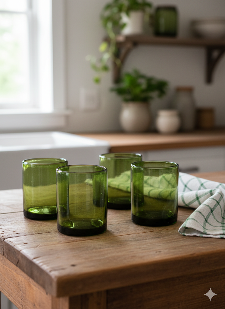 SET DE 6 VASOS MODELO SOLIDO VERDE OLIVO