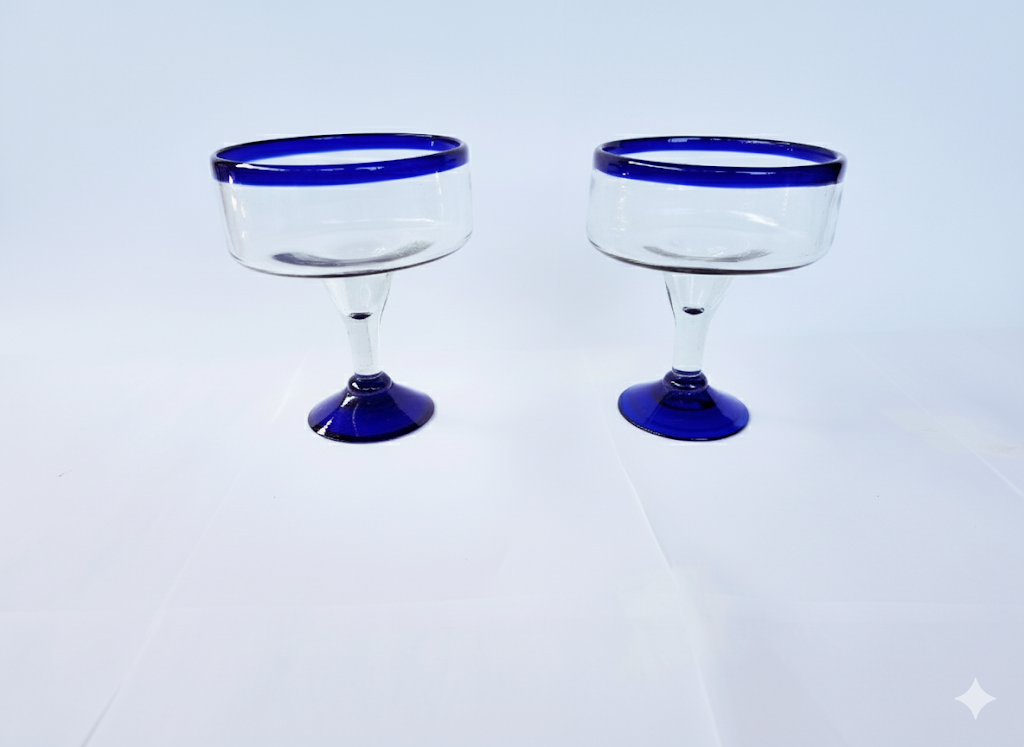 COPAS DE VIDRIO SOPLADO MARGARITA|PAQUETE DE 4 PIEZAS|POSTA COBALTO