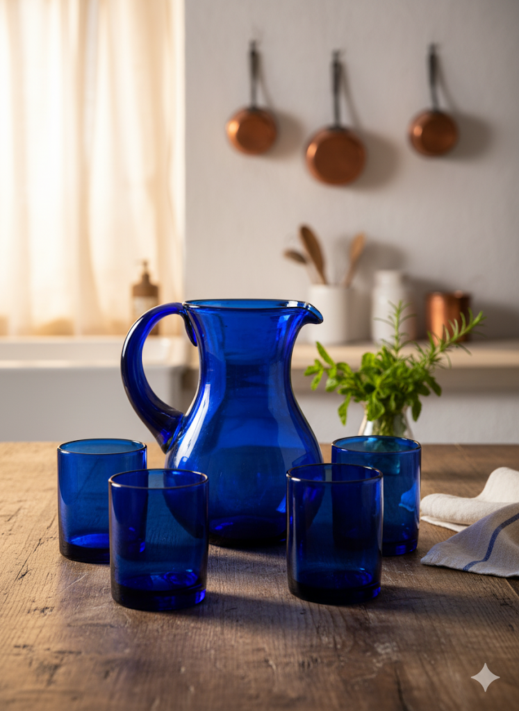 SET DE JARRA Y VASOS MODELO SOLIDO COBALTO (1JARRA, 6 PZ DE VASO)