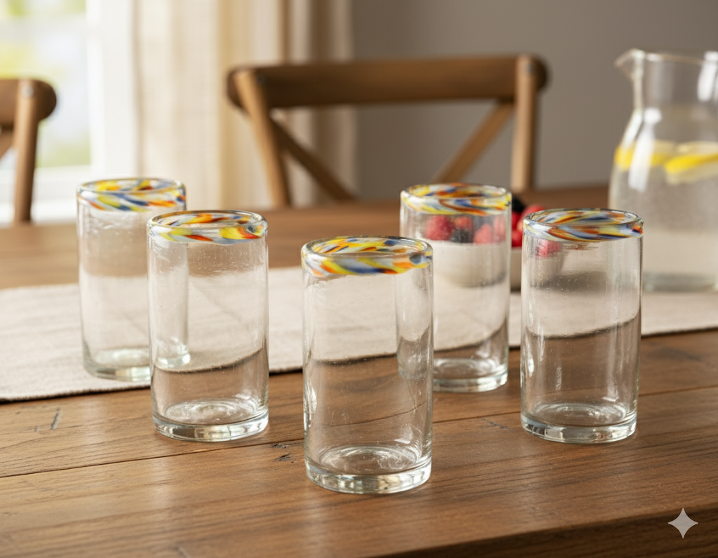 Vasos Vidrio Soplado Para Agua paquete de 6 piezas + (INCLUYE REGALO)