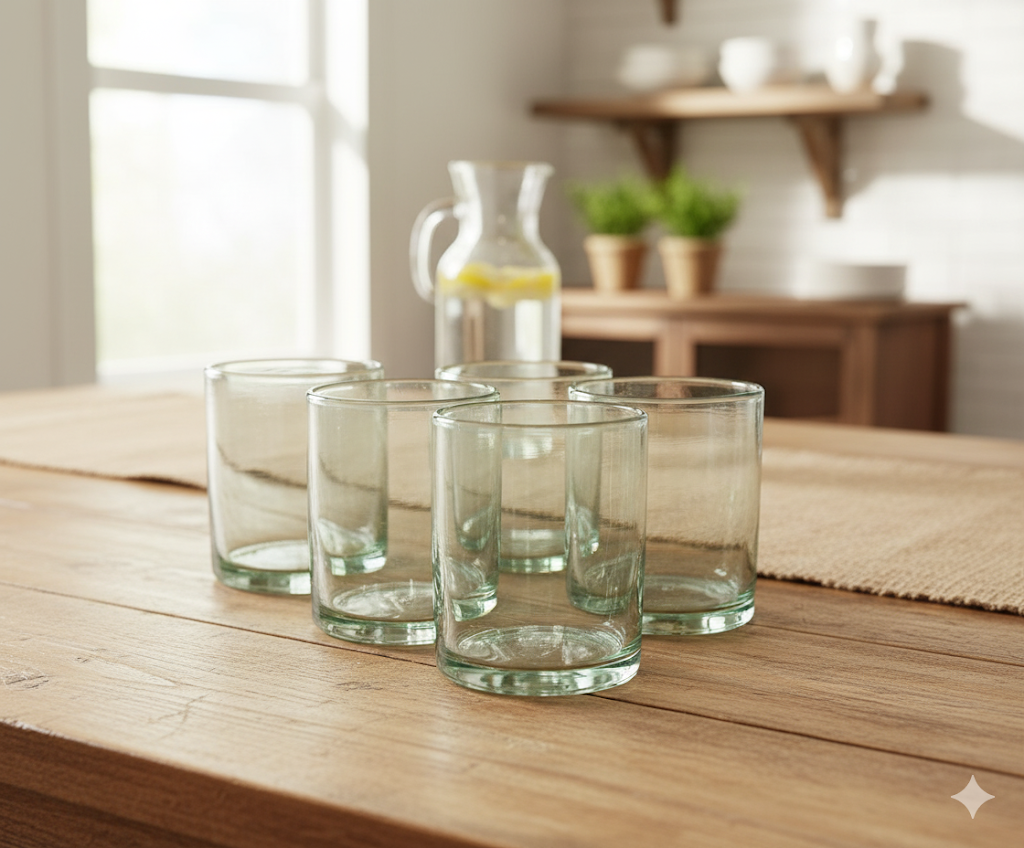 VASOS VIDRIO SOPLADO| SET 6 PIEZAS| ARTESANALES + (INCLUYE REGALO)