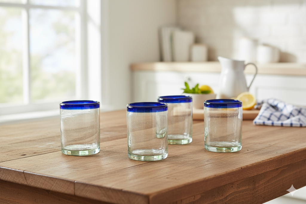 VASOS VIDRIO SOPLADO| SET 6 PIEZAS| ARTESANALES + (INCLUYE REGALO)