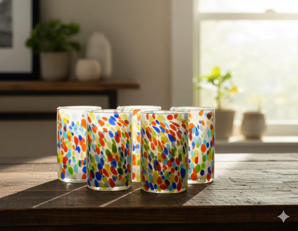 VASOS DE VIDRIO SOLPADO SET DE 6 PÍEZAS CONFETTI