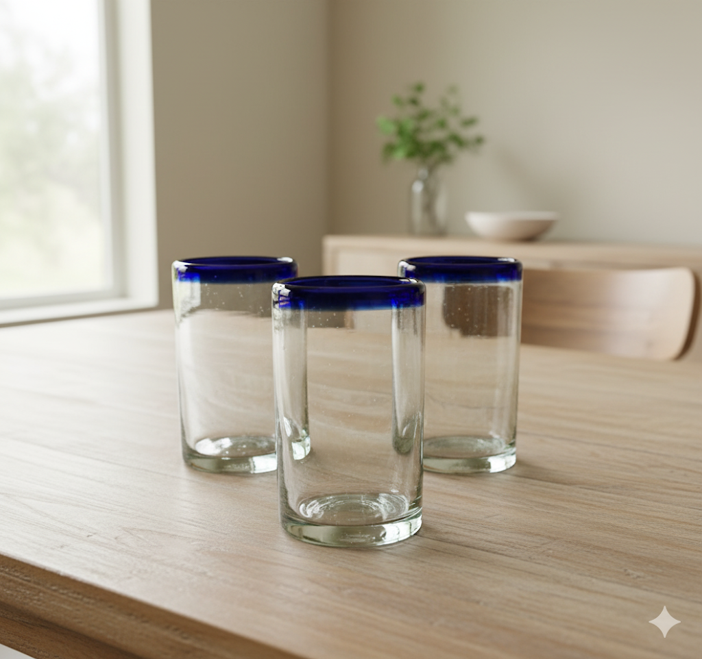 Vasos Vidrio Soplado Para Agua paquete de 6 piezas + (INCLUYE REGALO)